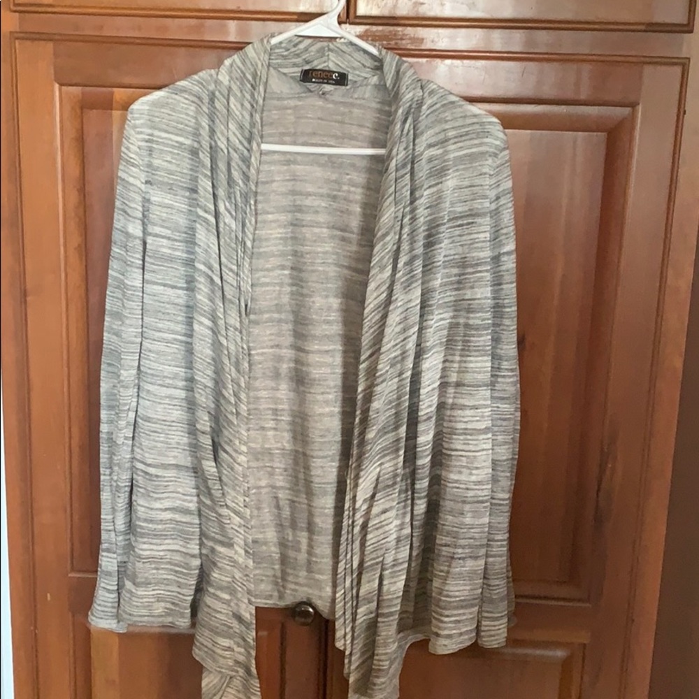 Gray and white cardigan